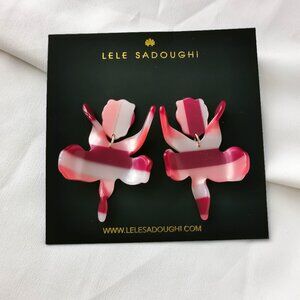 Lele Sadoughi Small Paper Lily Burgundy Stripe Earrings | NEW